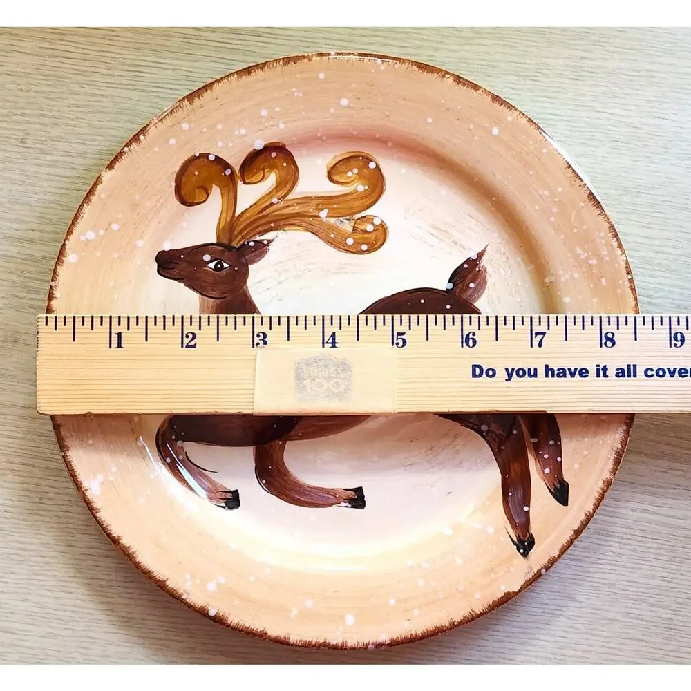 Tabletops Gallery Winter Wonderland Reindeer Plate Hand Painted Christmas 8.5